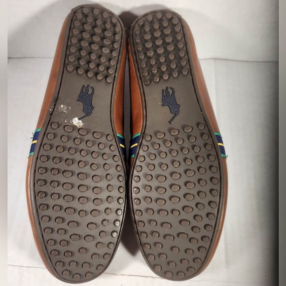 Men's Polo Ralph Lauren Wessel Leather Loafers with Blue and Green Stripes - Picture 4 of 5